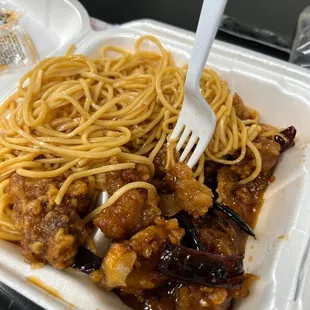 Orange chicken with lo mein