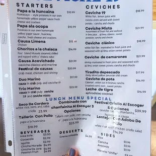 Menu. CC's accepted!