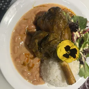 Seco de cordero ( lamb marinated in Peruvian spices and aromatic herbs from the Peruvian Andes )