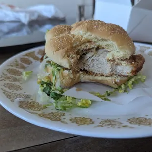 Fried chicken sandwich, after two bites