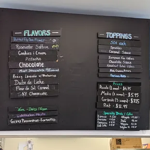 Ice cream flavors and toppings