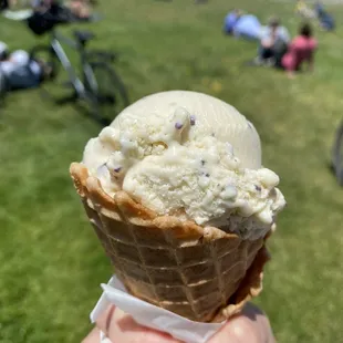 Mint chip single in homemade waffle cone