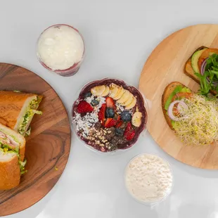 a variety of food items on a table