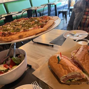 F &amp; A sub, pizza, Greece lighting salad