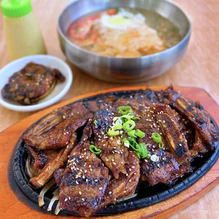 Galbi: Korean BBQ Short Ribs | $31.95 (Mul Naengmyeon: Korean cold noodles in the background)