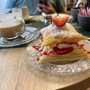 Freshly made strawberry puff pastry.