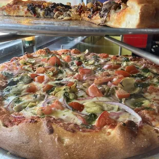 a pizza on a pan