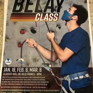 Belay Class Jan 18, Feb 8 &amp; March 8 2022