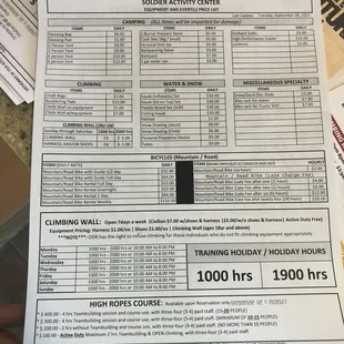 Soldier Activity Center Activity and Events Sheet