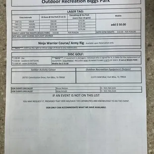 Outdoor Recreation Activities for Biggs Park