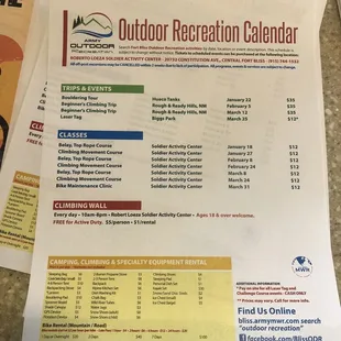 Outdoor Recreation Calendar Jan-March 2022