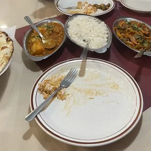 a variety of dishes on a table