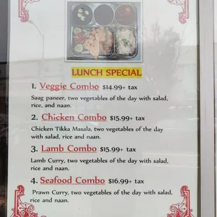 menu for lunch special