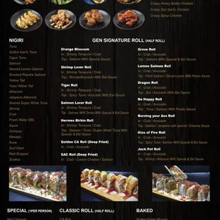 Great sushi menu
