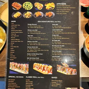 sushi options and appetizers