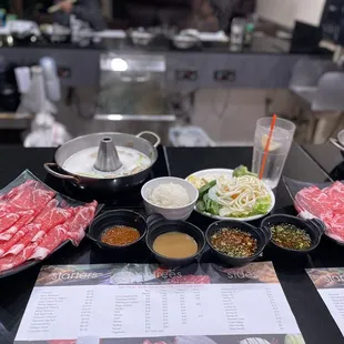 a variety of food items on a table