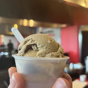 Coffee flavored ice cream complementary at the end of the meal