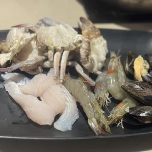 Blue Crab, shrimp, fish fillet and mussels