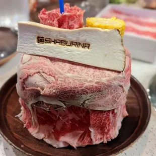 Meat birthday cake