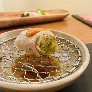 Pork belly, lettuce, tomato sauce