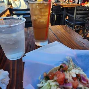 Long Island Iced Tea and Shrimp Tacos.