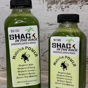 two bottles of green juice