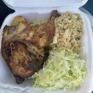 Chicken special with custom arroz chifa (peruvian chicken fried rice) base