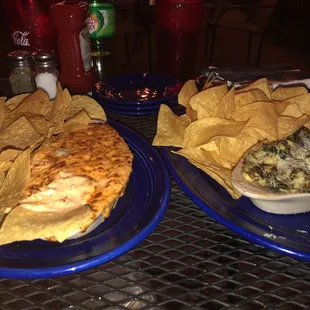 Buffalo chicken dip and spinach &amp; cheese dip. The buffalo dip preferably if you had to make a choice. Spinach dip needs a little more flavor