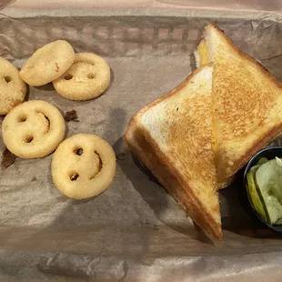 Cheesy Grilled Cheese + Smiley Face Fries.
