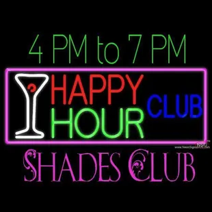 a neon sign that says happy hour