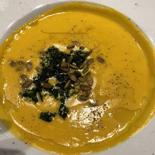 a bowl of soup on a table