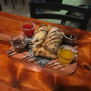 Brownie sticks fried and dipping sauces