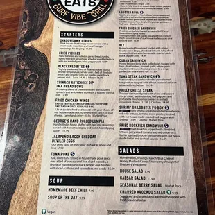 Front of menu