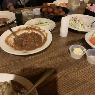 Pinto beans, slaw &amp; hush puppies.
