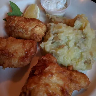 Beer battered fish with mashed potatoes