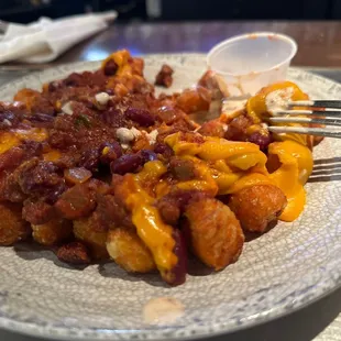 Vegan Chilli cheese sweet potato tots