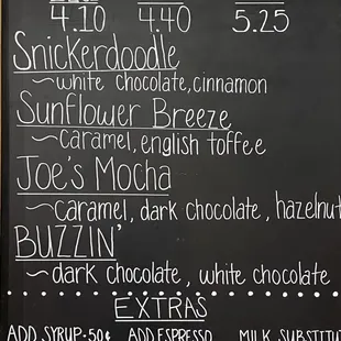 a menu on a blackboard