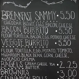 a menu on a blackboard