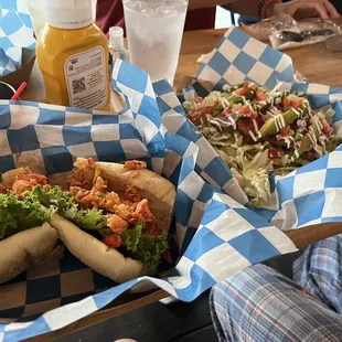 Lobster roll and tuna tostadas