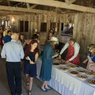 Serving pie in the covered patio