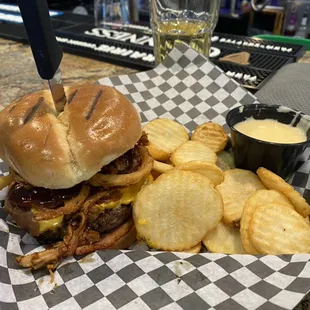 Smokehouse Burger with cottage fries
