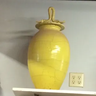 Yellow crackle Raku Ginger Jar 30&quot; $600