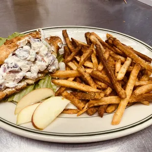 Chicken Salad Sandwich on croissant and hand cut Fries
