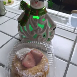 Strawberry and cream filled donut