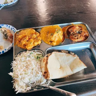 Butter Paneer, Butter Chicken, Chicken Curry, Butter Naan bread &amp; rice