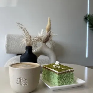 Coconut latte and pistachio cake