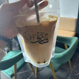 Coconut latte in a pouch