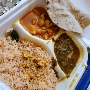 Chicken Masala and Aloo Palak with roti