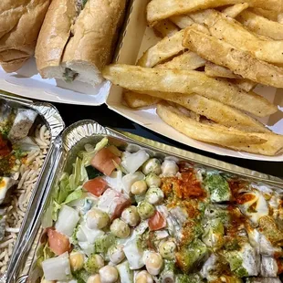 Lamb over Rice Platter, French Fries, Philly Cheese Steak Sandwich