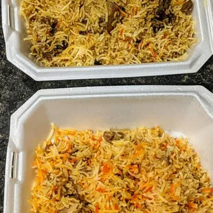 Lamb Shank Biryani (top), Chicken Biryani (bottom)